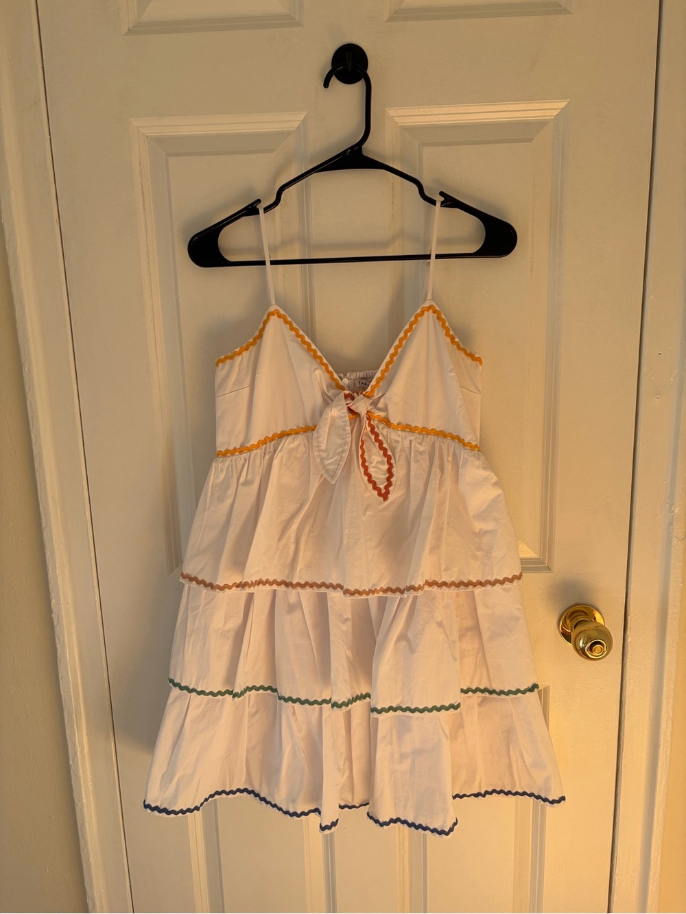 English Factory White Mini Dress with Multicolor Trim